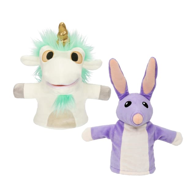 Bluey Unicorse & Bob Bilby Handpuppe Plüsch, 2 Stück, 20,3–22,9 cm, weicher Deluxe-Stoff, gestickte Details, perfekt für Kleinkinderhände, fantasievolles Spielen, offizielles Bluey Spielzeug, exklusiv Unicorse & Bob Bilby Puppets