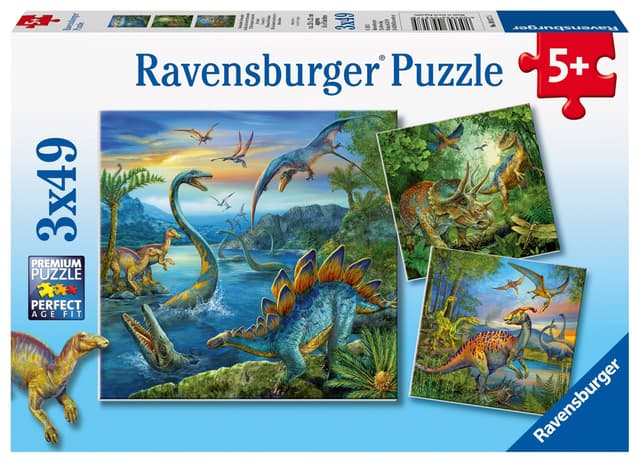 Ravensburger Kinderpuzzle - 09317 Faszination Dinosaurier - Puzzle für Kinder ab 5 Jahren, mit 3x49 Teilen Single