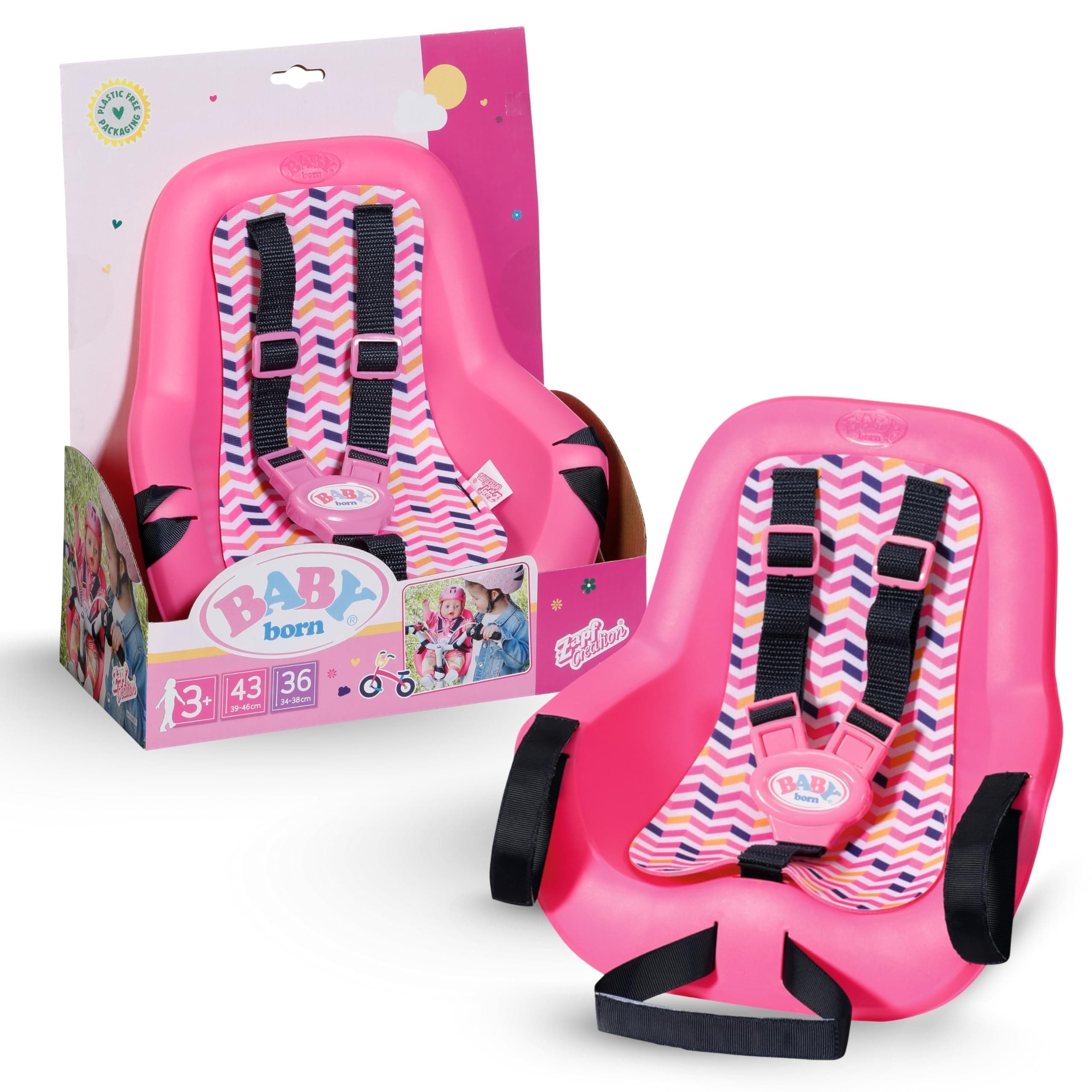 Baby Born Fahrradsitz - Puppenfahrradsitz für 36cm & 43cm große Puppen - Mit Klettsystem & 3-Punkt-Gurt - Hochwertiges Puppenzubehör - Geeignet für Kinder ab 3 Jahren