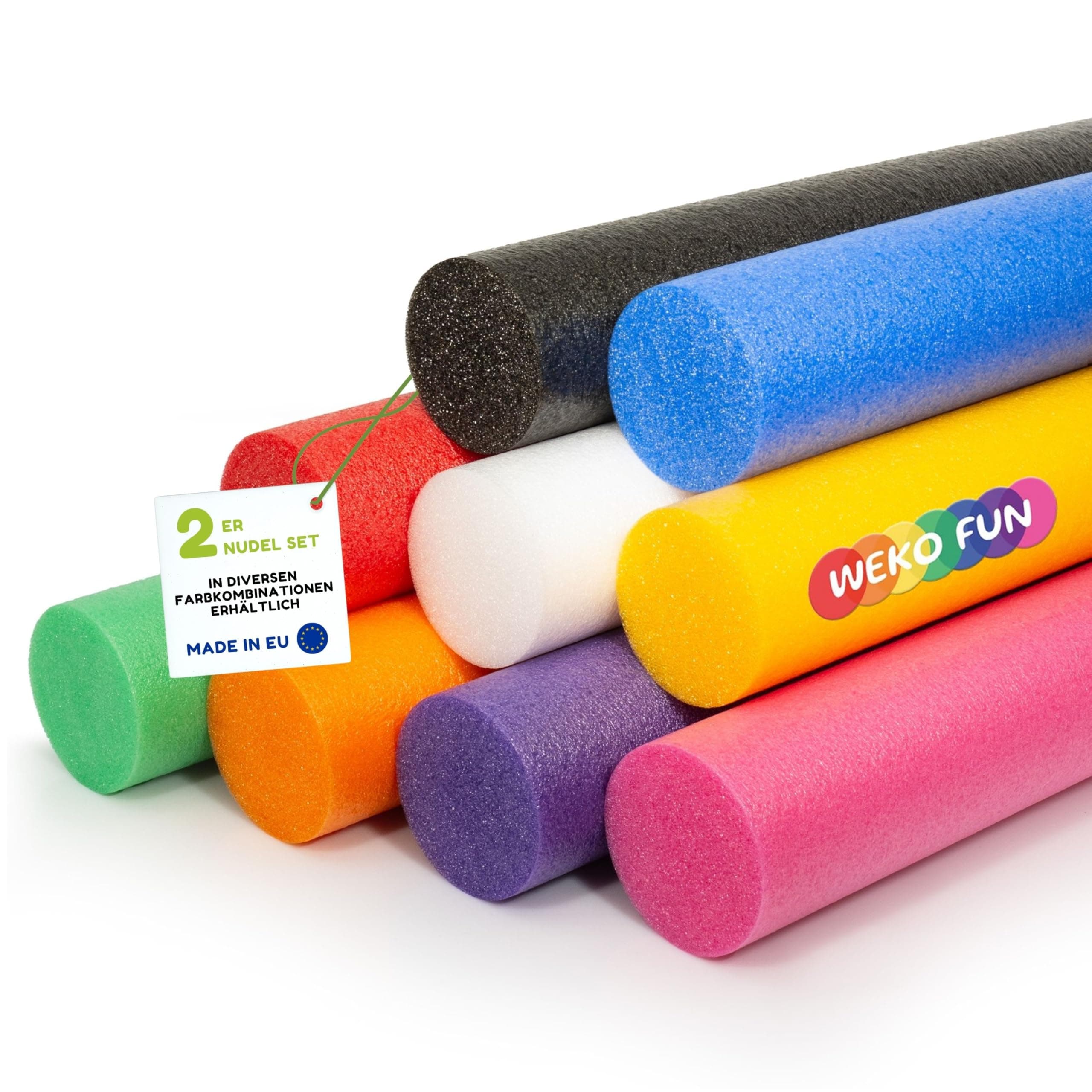 WeKo FUN Schwimmnudel für Kinder & Erwachsene 160cm - Lange Poolnudel 2er Set - 9 Farben zur Auswahl - Schwimmhilfe für Pool, Strand & Wasserspiele - Wasserspielzeug - Wassernudel - Water Noodle Schwarz/schwarz