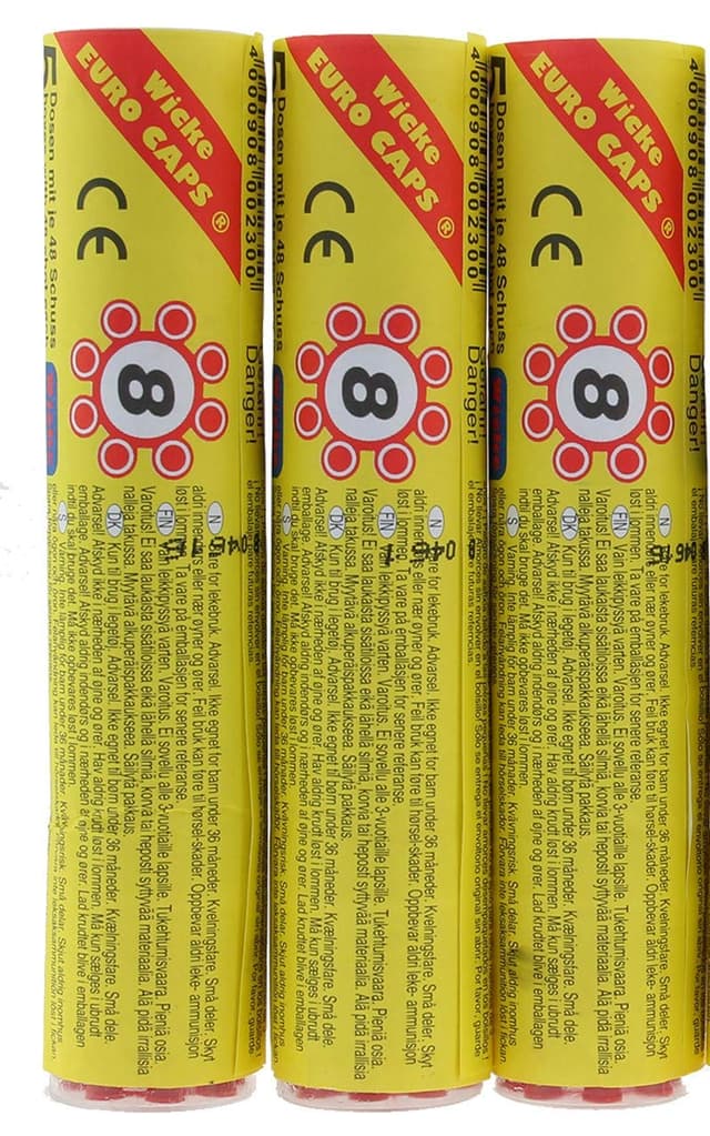 3 Rollen à 8 Ringmunition für Spielzeugpistolen - insgesamt 90 Ringe (720 Schuss)