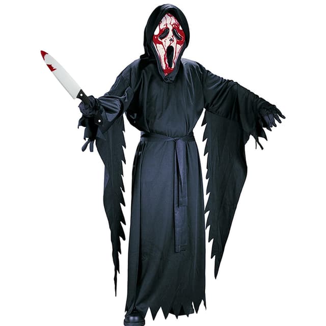 Halloween Scream Kostüm Kinder mit Ghostface Maske & Blutiges Messer(Plastik),Halloween Ghostface Kostüm Junge Halloween Kostüm Scary Movie Costume Gruselig Reaper Kostüm L:10–12 Jahre
