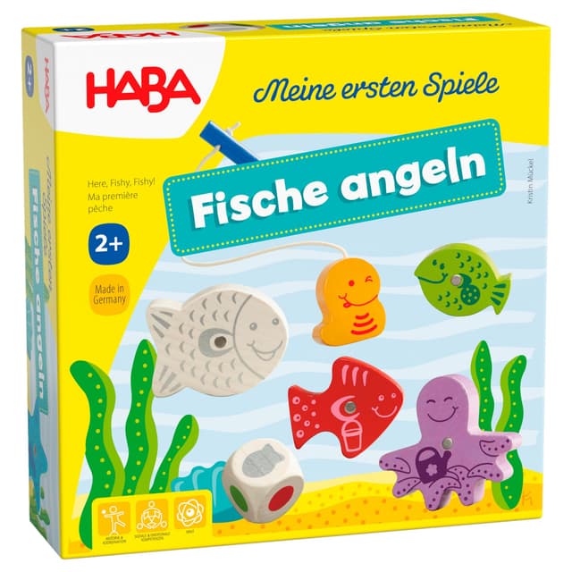 HABA Fische Angeln – Meine ersten Spiele – Angelspiel aus Holz für Kinder ab 2 Jahren – Fördert Feinmotorik, freies Spielen, Lernen & Farben-unterscheiden – 1004983001