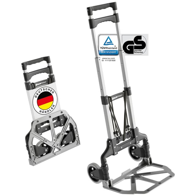 ATHLON TOOLS Aluminium Transportkarre klappbar - extra Langer Teleskopgriff 110 cm - Ladefläche mit Anti-Rutsch-Pads - Leichtgängige Räder mit Soft-Laufflächen - inkl. 2 Expanderseilen - Modell 2025