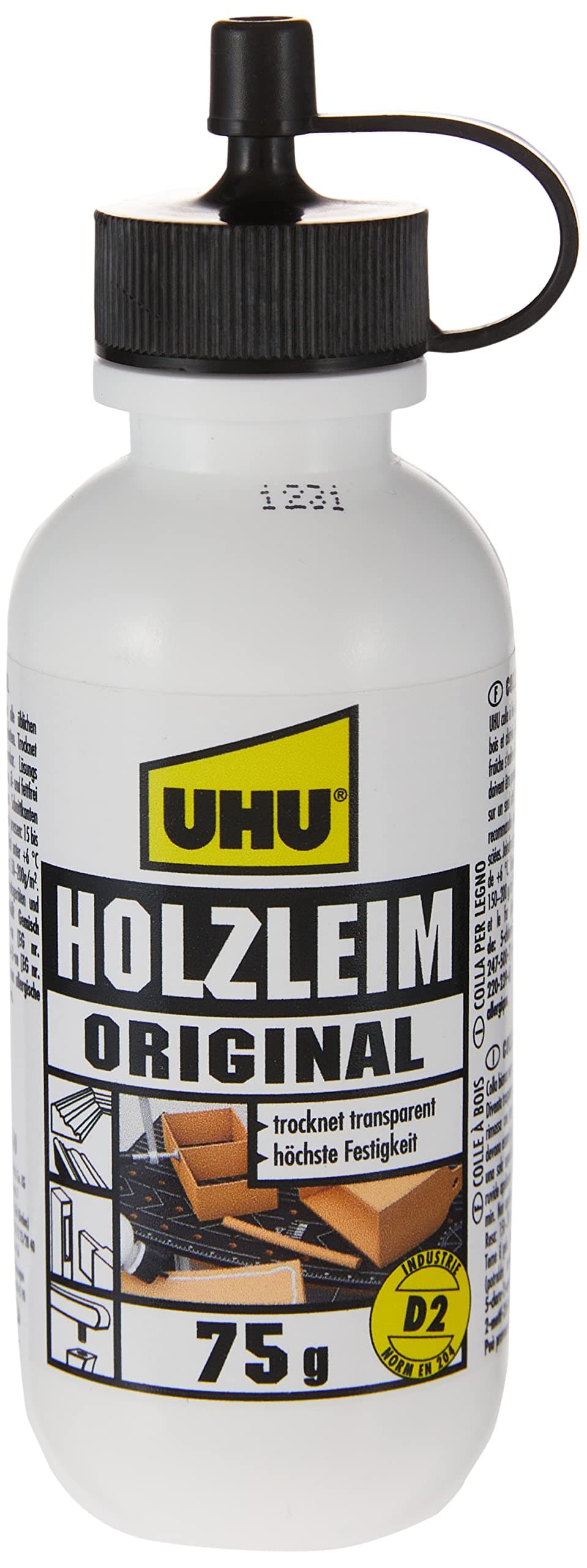 UHU Holzleim Original Flasche, Universeller Weißleim - geeignet für alle üblichen Holzarten und -verklebungen, 75g Flasche - 75g