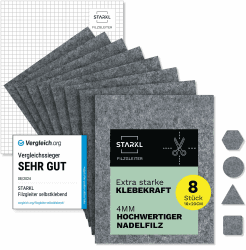 Filzgleiter selbstklebend zum Zuschneiden I 8 Stück 16 x 20cm - 4mm I Filzgleiter für Stühle I Filz selbstklebend I Möbelgleiter aus hochwertigem Nadelfilz I Stuhlgleiter Klebefilz (Grau)
