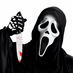 Scream Maske, Latex Halloween Ghostface Maske mit Messer und Skelett Handschuhe für Erwachsene Herren & Damen für Halloween Horror Verkleidung Cosplay Realistische Requisiten Schwarz