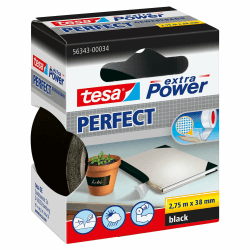 tesa extra Power Perfect Gewebeband - Gewebeverstärktes Ductape zum Basteln, Reparieren, Befestigen, Verstärken und Beschriften - Schwarz - 2,75 m x 38 mm 2,75m x 38mm Schwarz