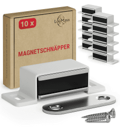 LouMaxx Magnetschnäpper stark - Haltekraft 4kg - 10er Set in weiß – Türmagnet - Magnetverschluss - Tür Magnet - Magnetverschluss Schrank - Magnet Türschließer - Magnet Schranktür 10 Stück Weiß