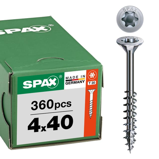 SPAX Universalschraube, 4 x 40 mm, 360 Stück, Teilgewinde, Senkkopf, T-STAR plus T20, 4CUT, WIROX A9J - 8000000276767 360 4x40