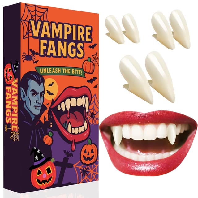 Halloween Vampir Zähne Erwachsene Kinder - Vampirzähne zum Ankleben für Halloween Vampir Kostüm Schminke Accessoires, Cosplay Vampirgebiss für Damen Herren, Horror Werwolf Zähne Fangzähne mit Kleber