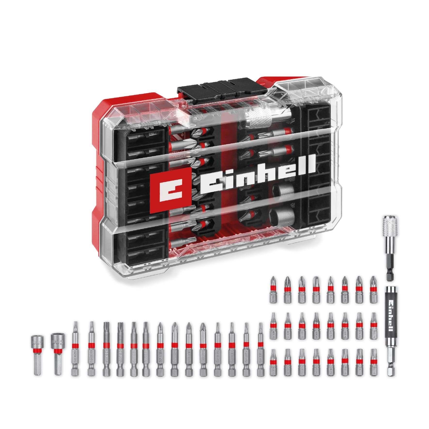 Original Einhell M-CASE 42-tlg. Bit-Set (25-mm-Bits, 50-mm-Bits, Magnethalter, Steckschlüssel, Schnellwechselbithalter inkl. Aufbewahrungsbox) 42-teilige Bit-Set 25 mm + 50 mm