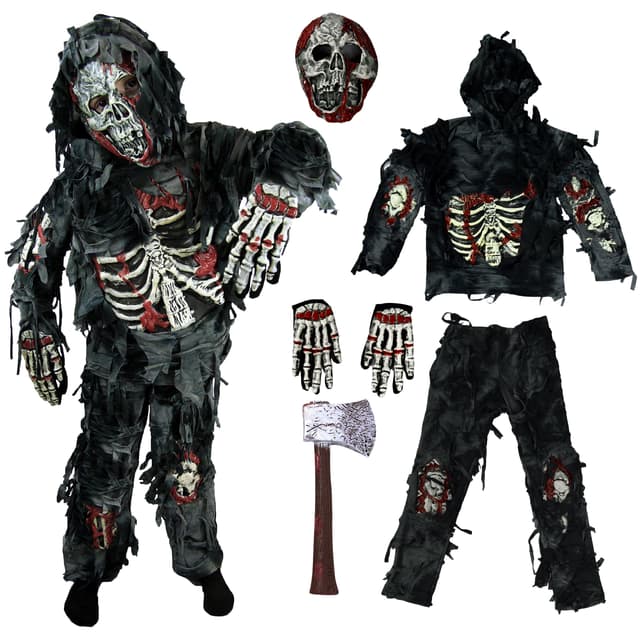 Spooktacular Creations Zombie-Deluxe-Kostüm für Kinder mit blutiger Axt Medium(8-10 yrs) Schwarz
