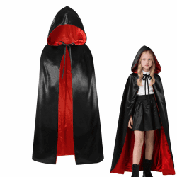 YIMOJOY Halloween Vampir Kostüm Kinder Satin Umhang mit Kapuze 120CM Doppelseitig Vampir Umhang Mädchen für Halloween Karneval Mittelalter Kostüm Party(S)