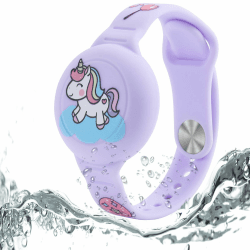 Dingfeiyu AirTag Armband Kinder Wasserdicht, Anti-Lost & Anti-Kratz-Schutz Airtag Bracelet for Kids, Silikon AirTags Hülle Holder Case Kleinkind (Horse Purple) Pferdelila