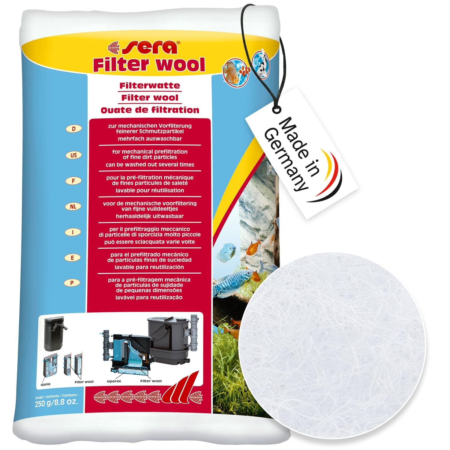 sera Filterwatte 250 g - Zur mechanischen Vorfilterung feinerer Schmutzpartikel