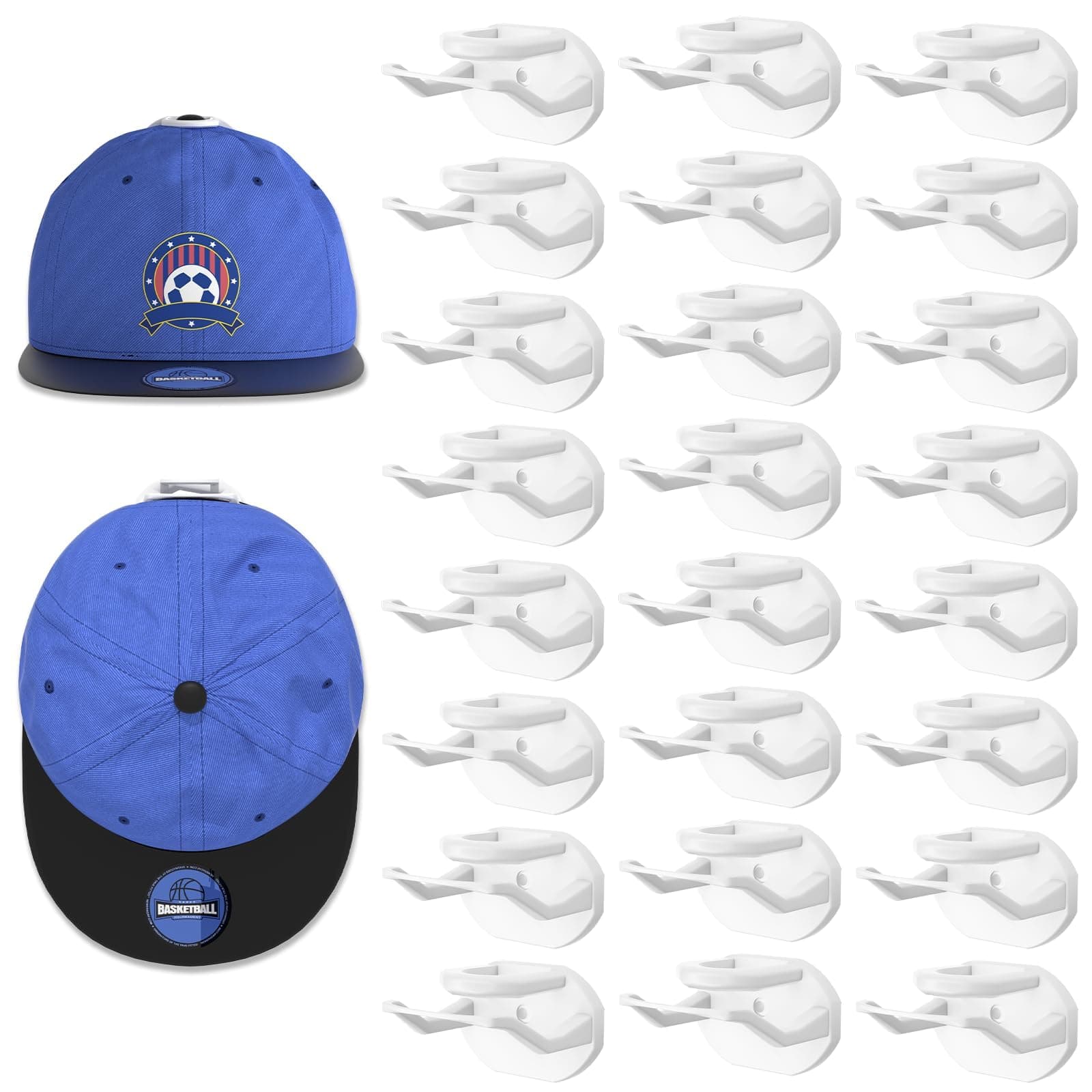 Gocvo 24 Stück Adhesive Cap Halter, Hat Rack Kein Bohren, Baseball cap aufbewahrung, cap halterung wand, kappenhalter für Zimmer Tür Kleiderschrank(Weiß) White