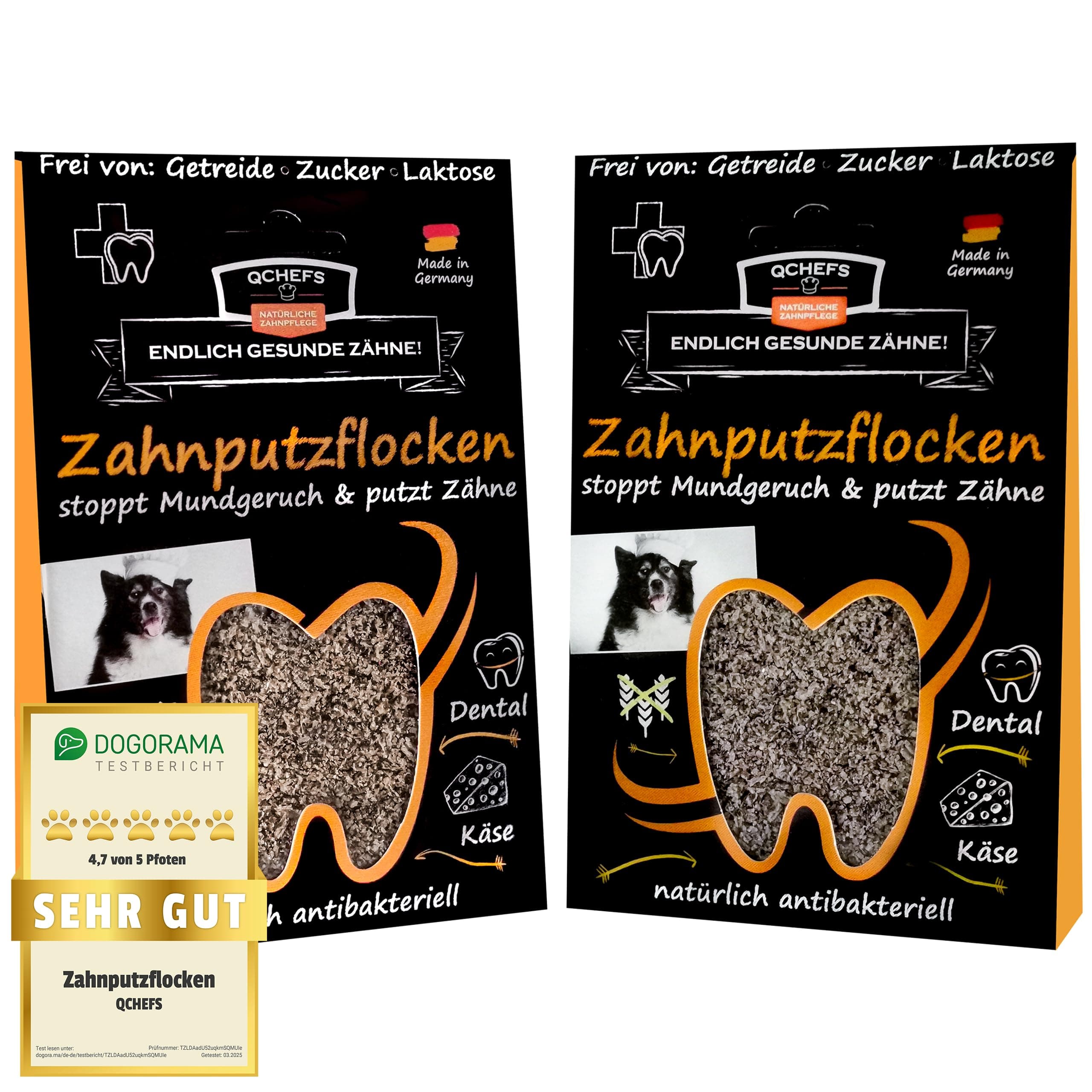 QCHEFS 2er Pack Zahnputzflocken für Hunde - 1 Monat Zahnpflege Hund, ohne Dentalspray für Hunde 90 g (2er Pack)