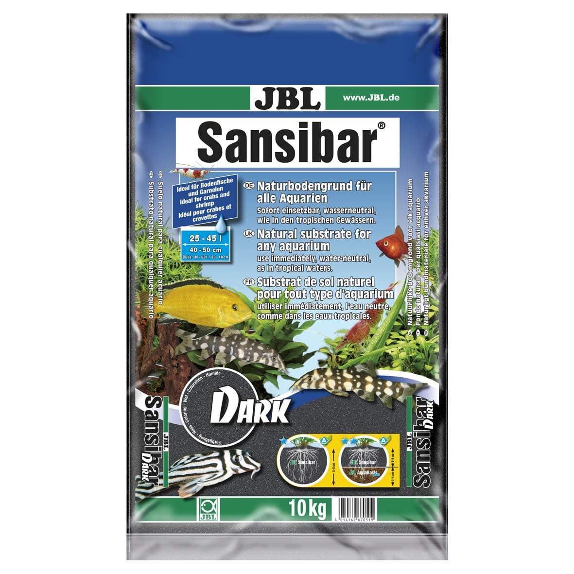 JBL Bodengrund Dunkel für Süßwasser Aquarien, Sansibar Dark 10 kg, 67051 Dunkel 10 kg (1er Pack)