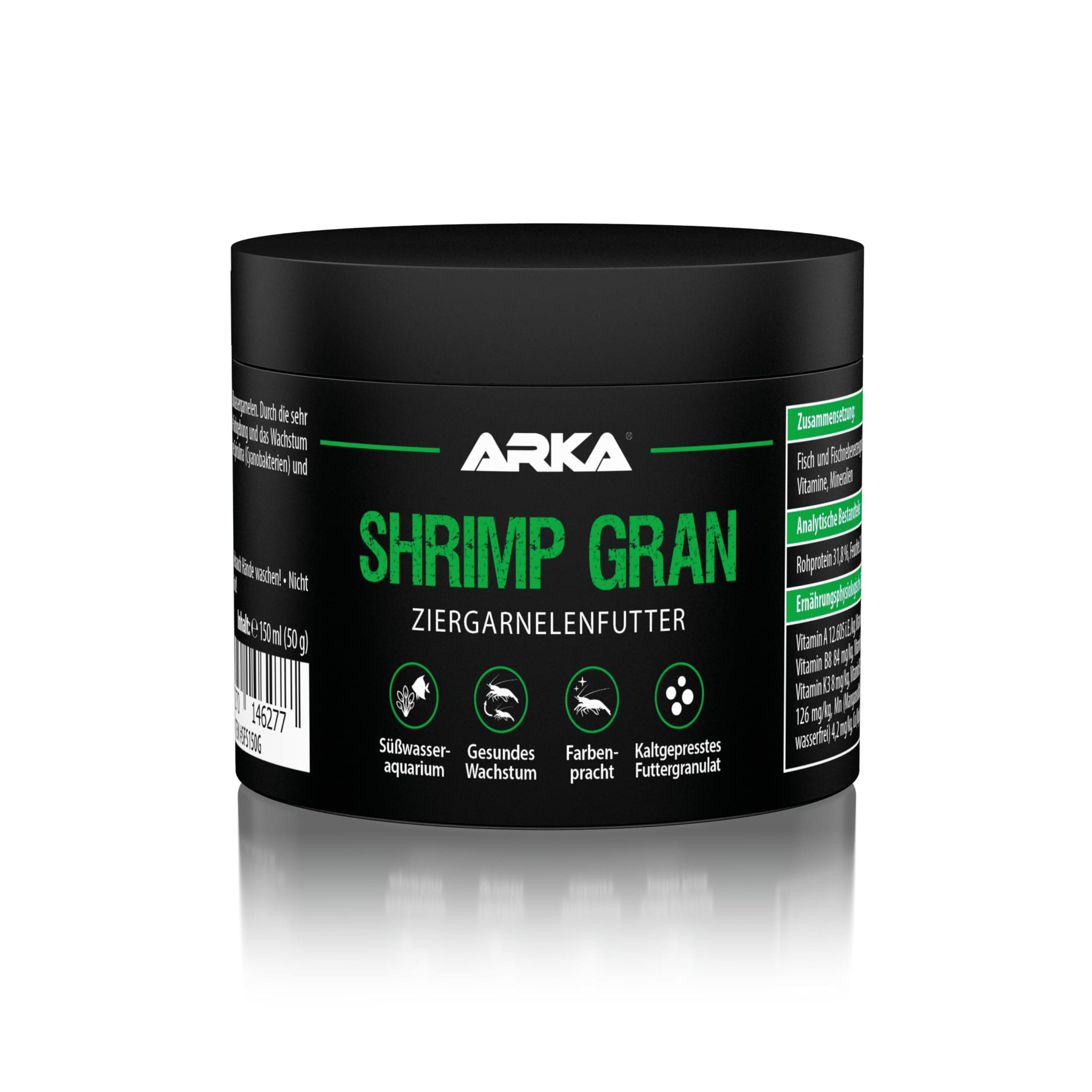Garnelenfutter – ARKA Shrimp Gran 150ml / 50g – kaltgepresstes Softgranulat für Neocaridina & Caridina – stärkt Wachstum, Farben & Häutung – sinkend, wasserstabil & hochverdaulich