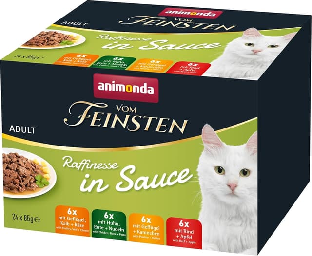animonda vom Feinsten Premium Katzenfutter nass Raffinesse in Sauce, 24 Portionsbeutel (24 x 85g), hochwertiges Katzen Nassfutter ohne Zucker, mit frischen fleischigen Zutaten Mix XL 85 g (24er Pack)