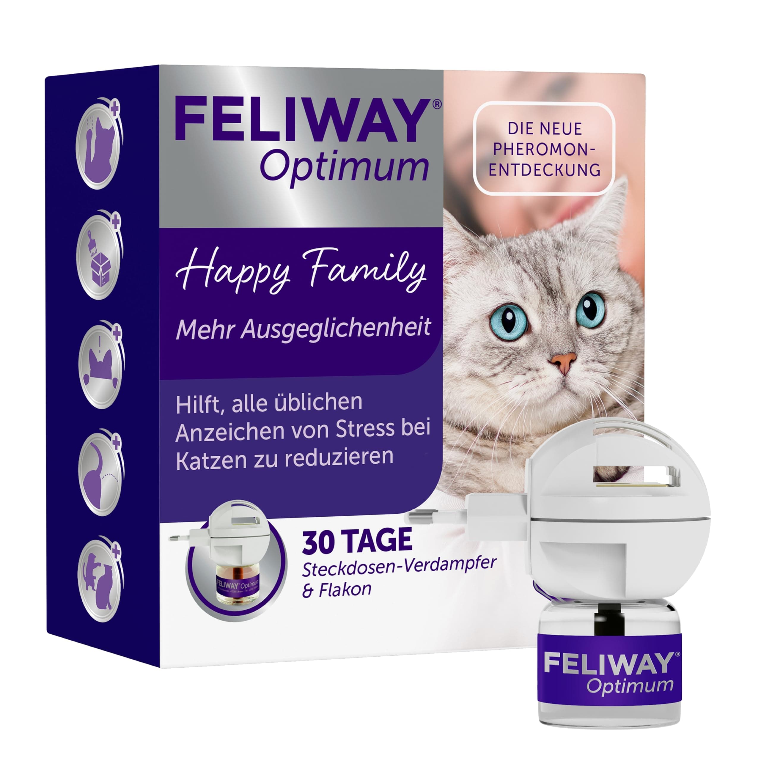 FELIWAY Optimum Start-Set | Pheromone für Katzen | Verdampfer für die Steckdose + 48ml Flakon | Diffuser gegen Stress, für mehr Harmonie | 30 Tage Wirkung | von Tierärzten empfohlen, klinisch getestet
