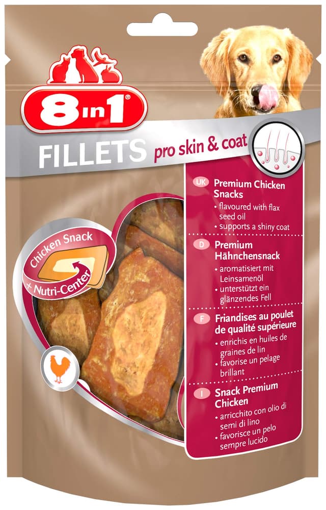 8in1 Fillets Pro Skin & Coat Hunde-Snack mit Hähnchen, funktionale Leckerlis für Hunde, aromatisiert mit Leinsamenöl, 80 g Beutel Pro Skin & Coat 80 g (1er Pack)