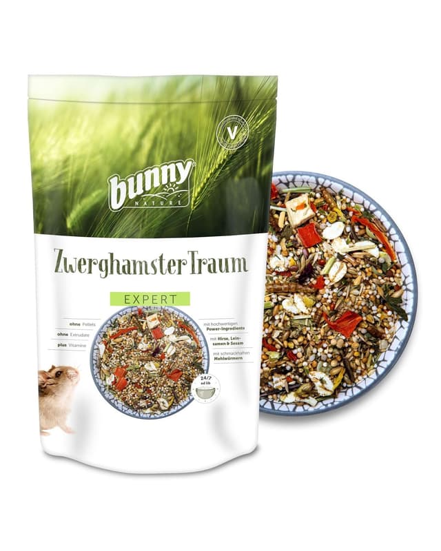 bunnyNature ZwerghamsterTraum Expert - Alleinfuttermittel für Zwerghamster - Futter Mix mit Vitaminen, Power-Ingredients & Mehlwürmern - 500g