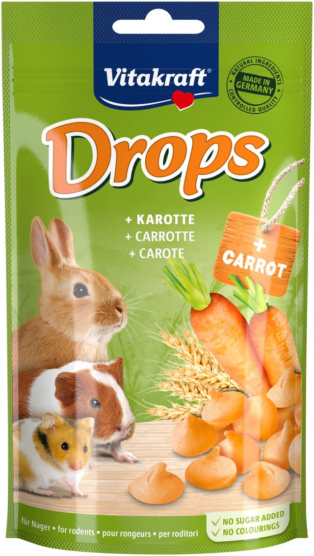 Vitakraft Drops, Leckerlis für Hasen und Hamster, mit Karotte, ideal zum Verwöhnen, ohne Zusatz von Zucker (1x 75g) 75 g (1er Pack) Karotte