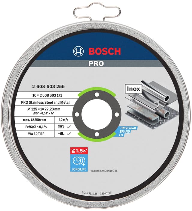 Bosch Professional 10x Trennscheibe Gerade Standard for Inox - Rapido (Rostfreier Stahl, WA 60 T BF, Ø 125 mm, 1.0 mm, Zubehör Winkelchleifer)