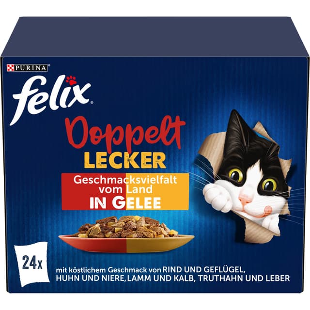 FELIX So gut wie es aussieht Doppelt Lecker Katzenfutter nass in Gelee, Sorten-Mix, 4er Pack (4 x 24 Beutel à 85g) vom Land 2.04 kg (4er Pack)