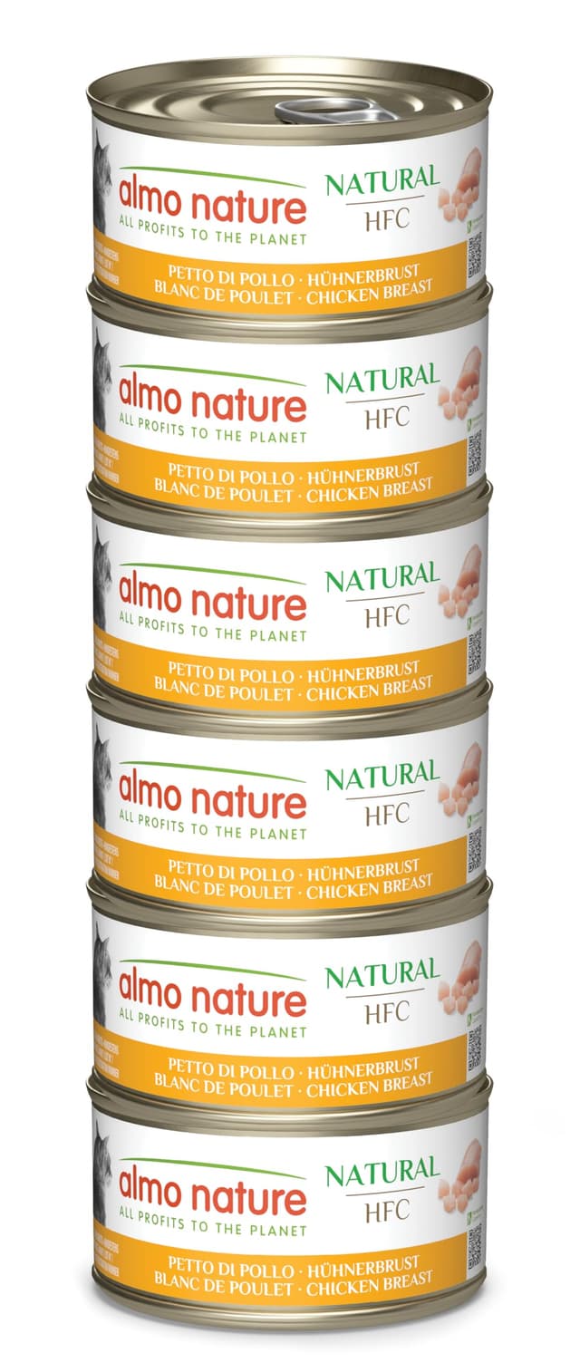 Almo Nature HFC Natural - Nassfutter für ausgewachsene Katzen - Hühnerbrust - Human Grade, Glutenfrei & Monoprotein - 6 x 70g Hühnerbrust 70 g (6er Pack)