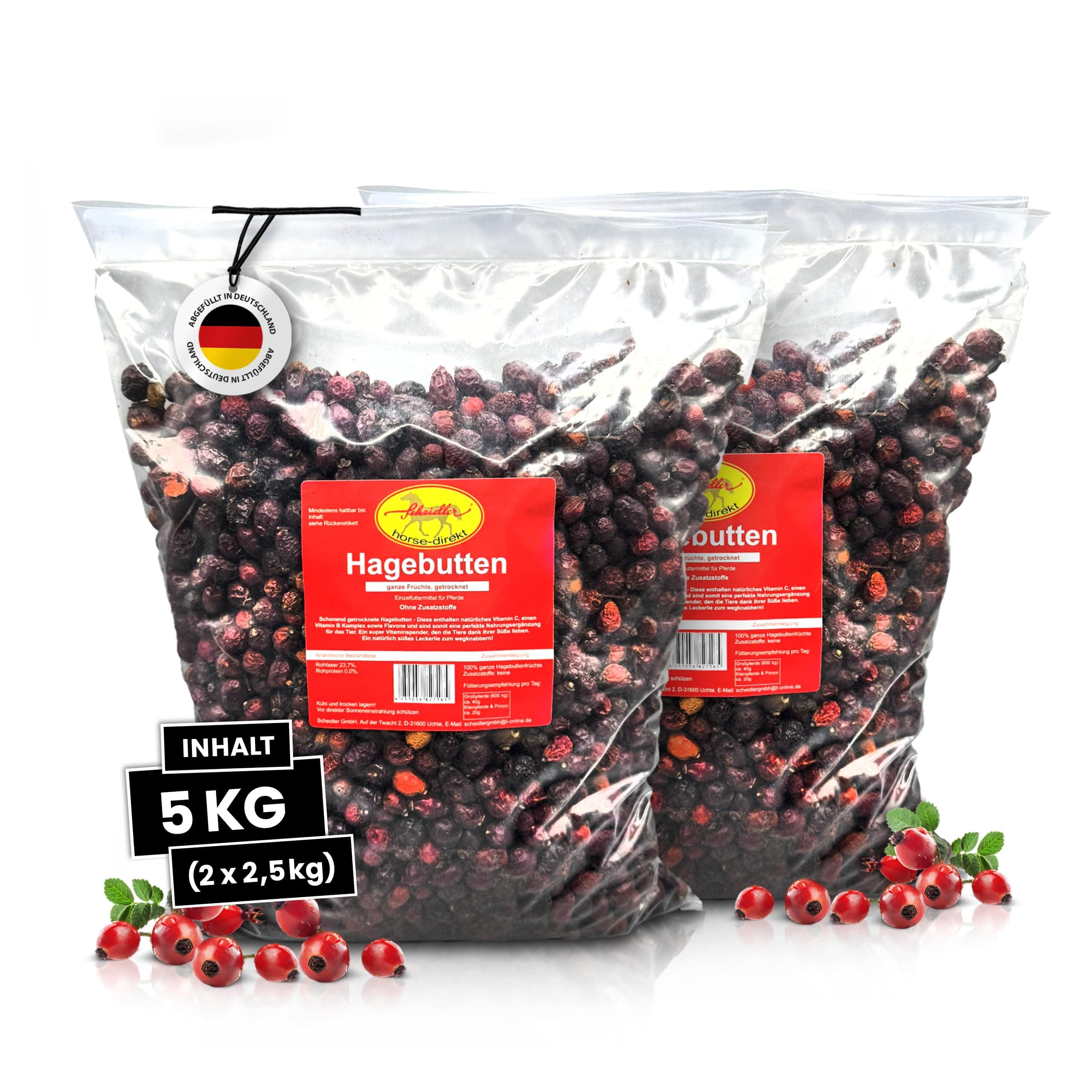 Scheidler horse-direkt Hagebutten getrocknet für Pferde 5kg – Ganze Hagebutte in Spitzenqualität – 100% Natürlicher Vitamin C Booster – Ideales Pferdeleckerli/Zusatzfutter ohne Zuckerzusatz 5 kg (1er Pack)