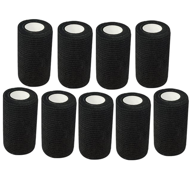 ANAMPION Selbstklebender Verband 9Rollen, 7.5cmx4.5m Non-Woven Selbsthaftende Bandage für Mensch und Tier, Flexibel Elastische Binde für Sport,Haustiere (Schwarz) 7.5CM 9 Rollen Schwarz