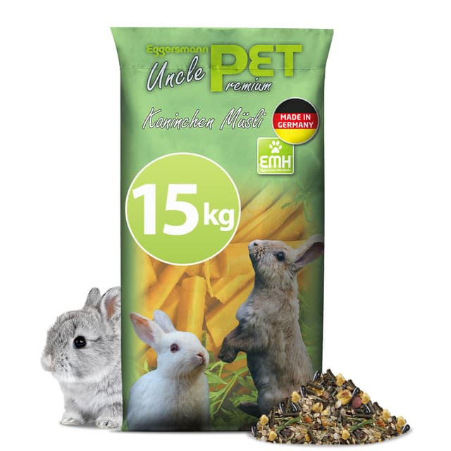Eggersmann Uncle Pet 15 kg Kaninchenfutter - Premium Kaninchen Müsli - Kaninchen Futter mit der natürlichen Kraft aus Kräutern und Karotten - Kaninchenzubehör (15 kg Sack) 15 kg (1er Pack)
