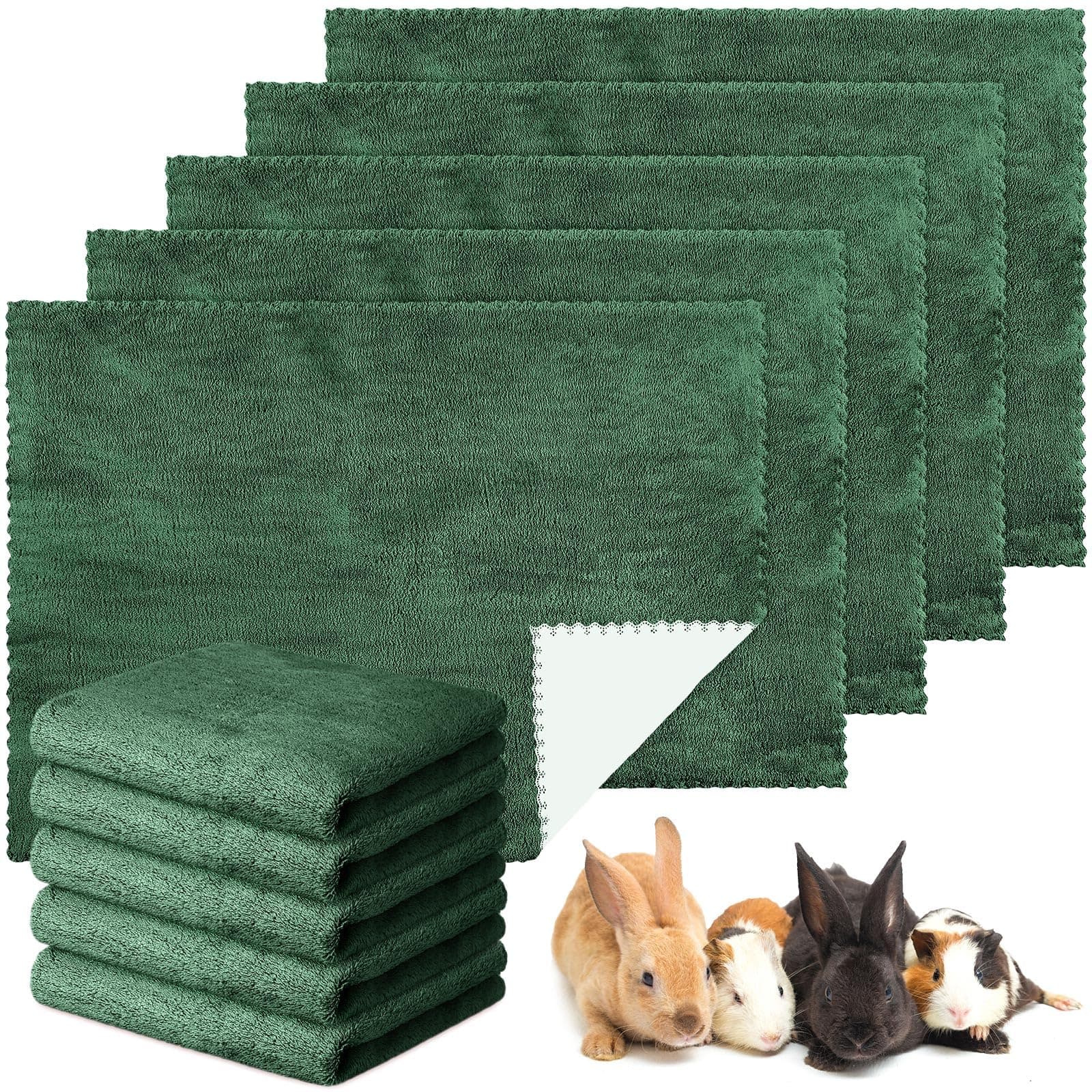 Panelee 10 Stück Waschbare Haustier Decken für Hunde Meerschweinchen Hase Katze Wasserdichtes Kleintier PIPI Pad Wiederverwendbare Schlafmatte Saugfähige Käfig Einlagen (Dunkelgrün, 18 x 24 Zoll) 18 x 24 Zoll Dunkelgrün