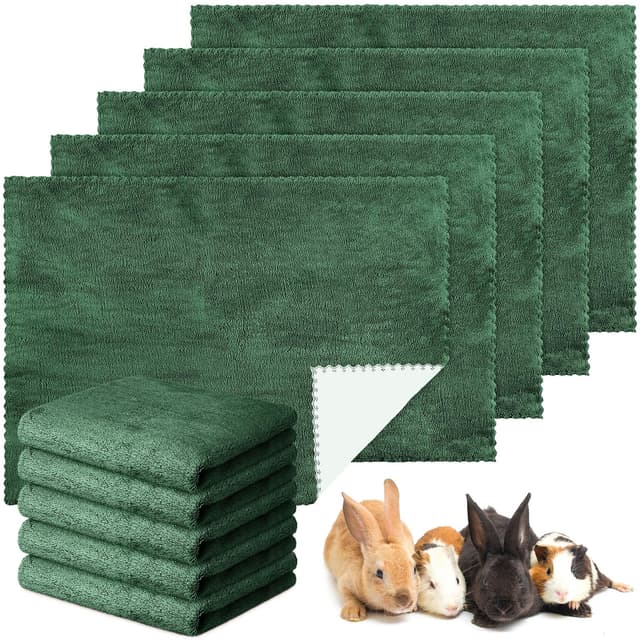 Panelee 10 Stück Waschbare Haustier Decken für Hunde Meerschweinchen Hase Katze Wasserdichtes Kleintier PIPI Pad Wiederverwendbare Schlafmatte Saugfähige Käfig Einlagen (Dunkelgrün, 18 x 24 Zoll) 18 x 24 Zoll Dunkelgrün
