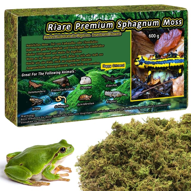 Riare Premium Natürliches Moos Getrocknet für Pflanzen Reptilien Moos Inkubationen, Wald Torch Reptilien Matrix für Schlangen, Geckos, Schildkröten, Frösche (600g)