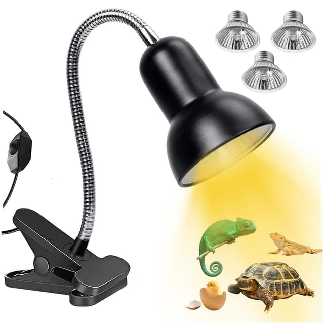 TOGETDREAM Schildkröte Wärmelampe Reptilien Terrarium Lampe Wärmelampe Terrarium mit 360°Schwenkklemme Clip 25 W, 2 * 50 W Glühbirne UVA, UVB-Wärmeheizung Schildkröte, Schlange, Eidechse usw Halogen