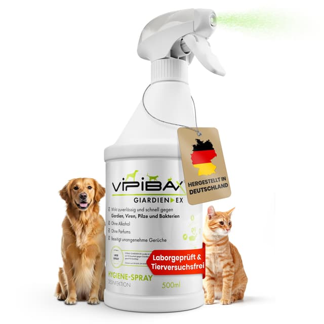 ViPiBaX Giardien EX Hygiene-Spray für Hund, Katze & Co - Geruchsentferner - Hygiene-Spray - Effektive Desinfektion gegen Giardien, Viren, Pilze & Bakterien - 500ml Basic