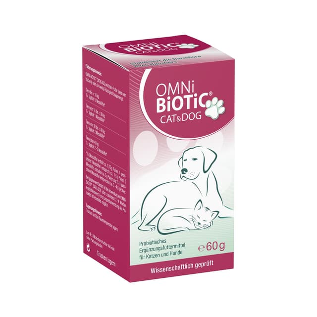 OMNi BiOTiC CAT & Dog | Zur Stabilisierung Einer sensiblen tierischen Darmflora | Probiotisches Ergänzungsfuttermittel für Hunde und Katzen | Mit dem hochwertigen Ballaststoff MOS | 60 g Pulver