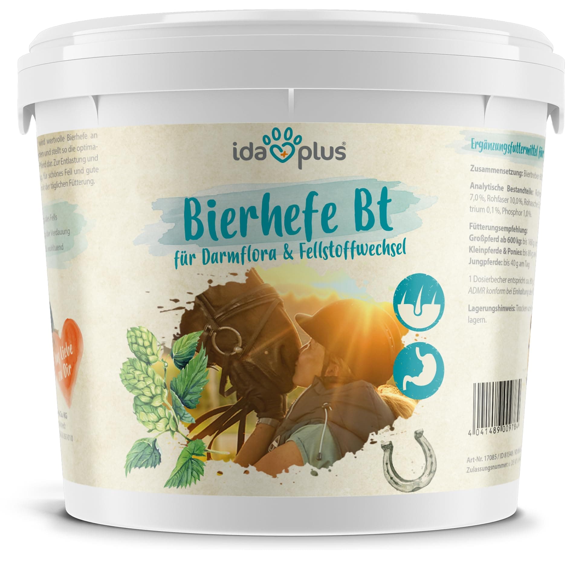 Ida Plus - Bierhefe Bt - 6kg - Futterergänzung für Pferde & Ponys - für glänzendes Fell & kräftige Haut - unterstützt Verdauung & Darmflora - reich an B-Vitaminen, Mineralien & Spurenelemente Bierhefe BT 6 kg