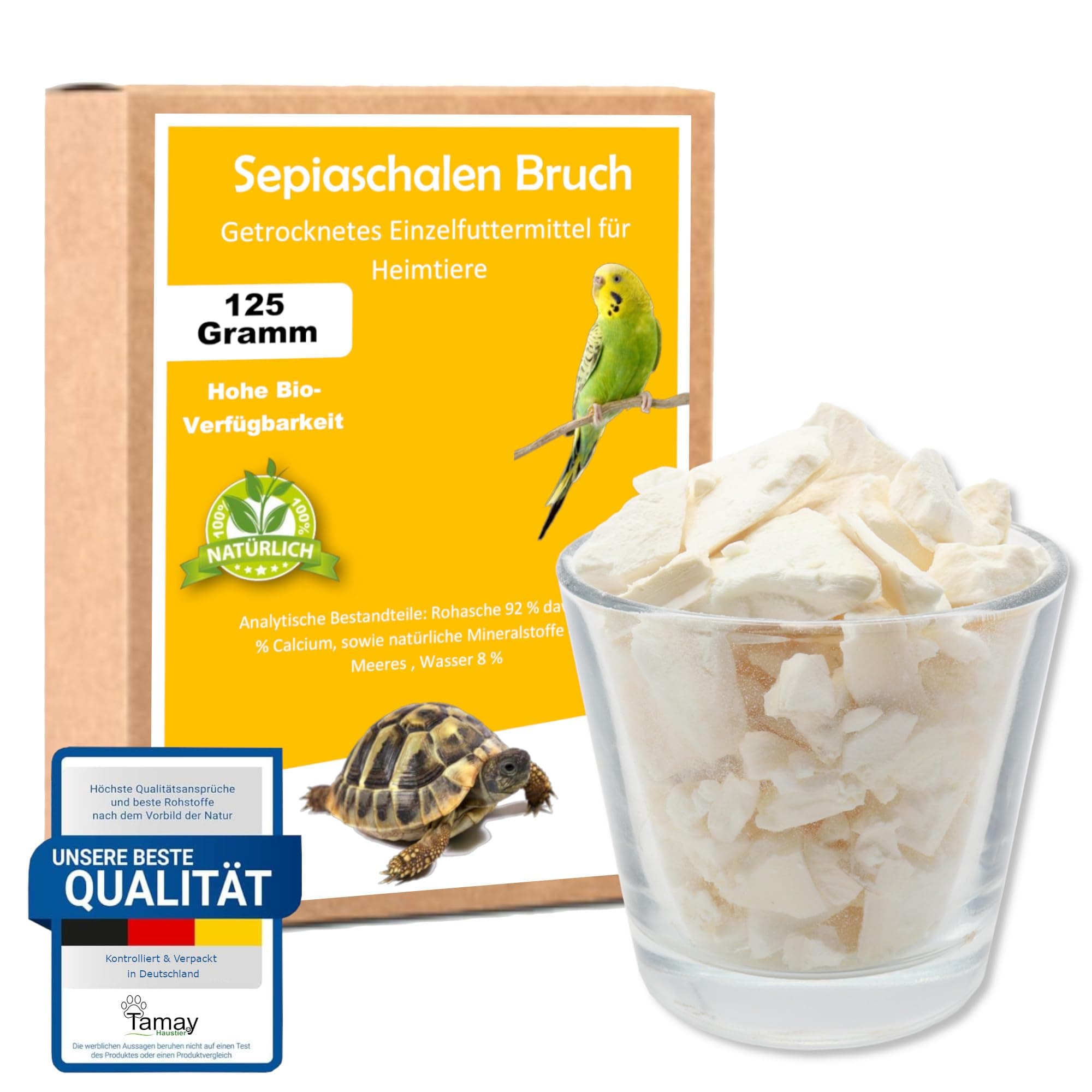 Tamay Sepiaschalen Bruch in Premium Qualität (125g) Optimale Kalzium und Vitaminversorgung für Schildkröten, Bartagame, Geckos, Reptilien - Futterkalk, Kalk, Terrarium Zubehör