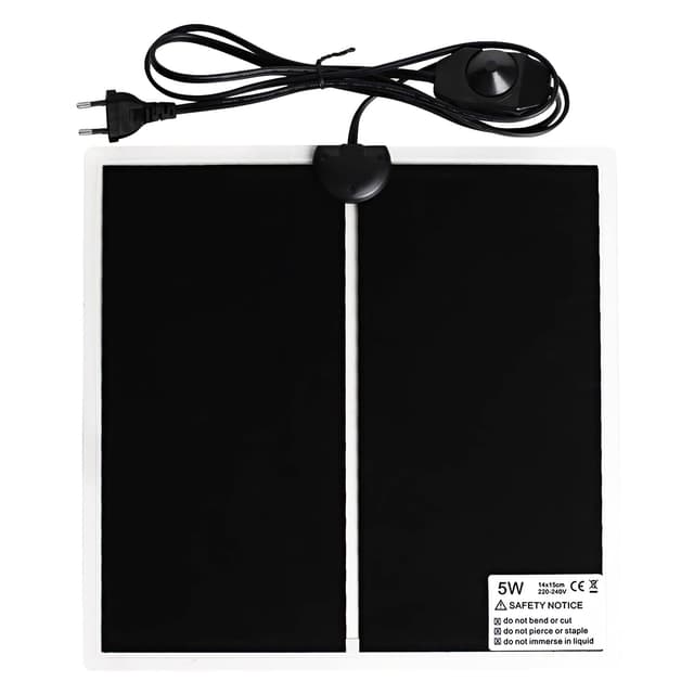 Geoyien Heizmatte Terrarium, Terrarium heizmatte 15 X 14CM, Reptilien Heizmatte, wasserdicht feuchtigkeitsbeständig, einstellbare Temperatur (0-35 Grad) Europäischer Stecker (5W, 220V-240V) 15x14CM