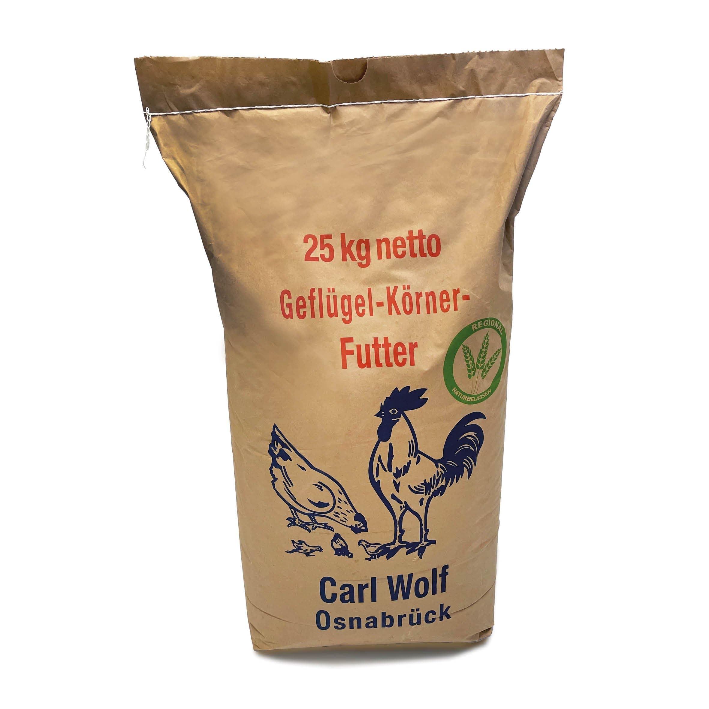 Carl Wolf - Geflügelkörnerfutter - 25 kg - Natürliche Premium-Qualität für gesundes Geflügel - Hühner - Enten - Regional - Naturbelassen - Ohne Gentechnik 25 kg (1er Pack)