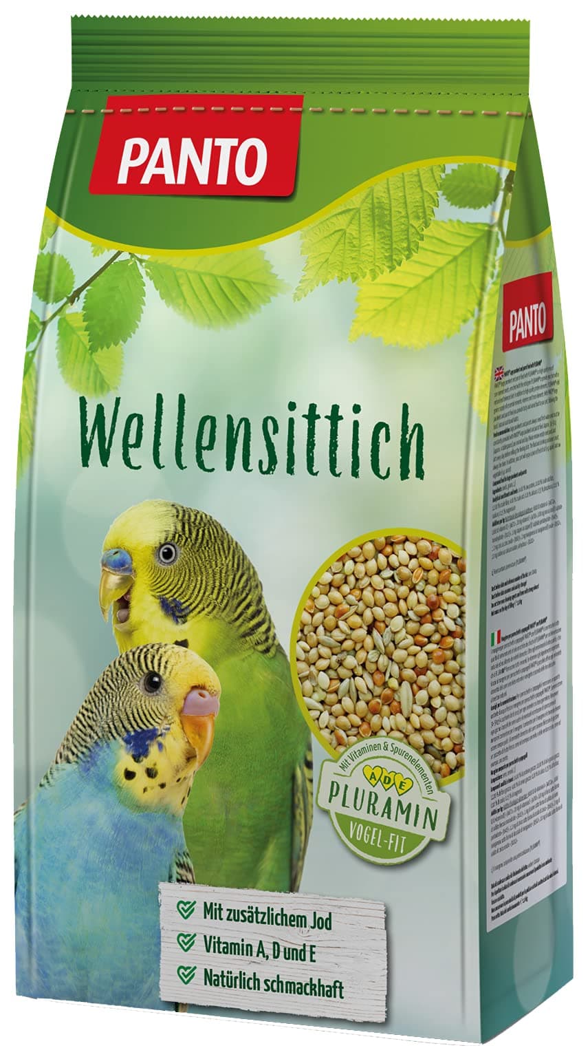 PANTO Wellensittichfutter mit Pluramin 5X 1 kg - artgerechte Saatenmischung für Wellensittiche, Vogelfutter mit natürlichem Jod 5 kg (1er Pack)