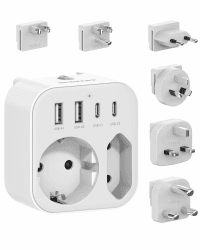 Reiseadapter Weltweit, Universal Reisestecker mit 2 USB A und 2 USB C, 6 Abnehmbare Internationale steckdosenadapter für USA UK EU AUS Japan Südafrika (6 Plug)