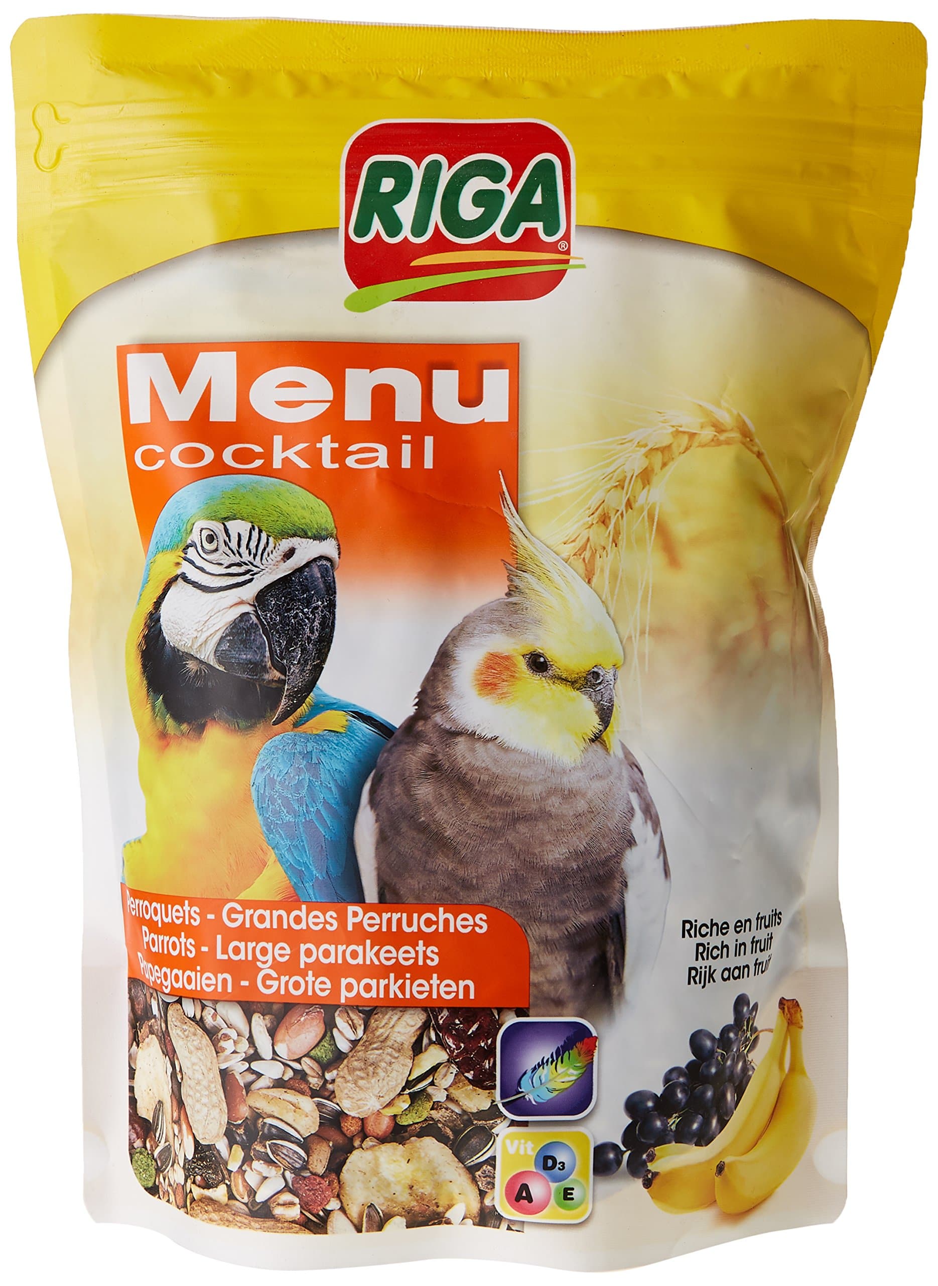 Riga - Menu Cocktail - Leckerbissen für Großsittiche & Papageien - Körnermischung, Reich an Früchten - Vitaminquelle - Energiereiches & Ausgewogenes Futter - Doypack 500g 500 g (1er Pack)