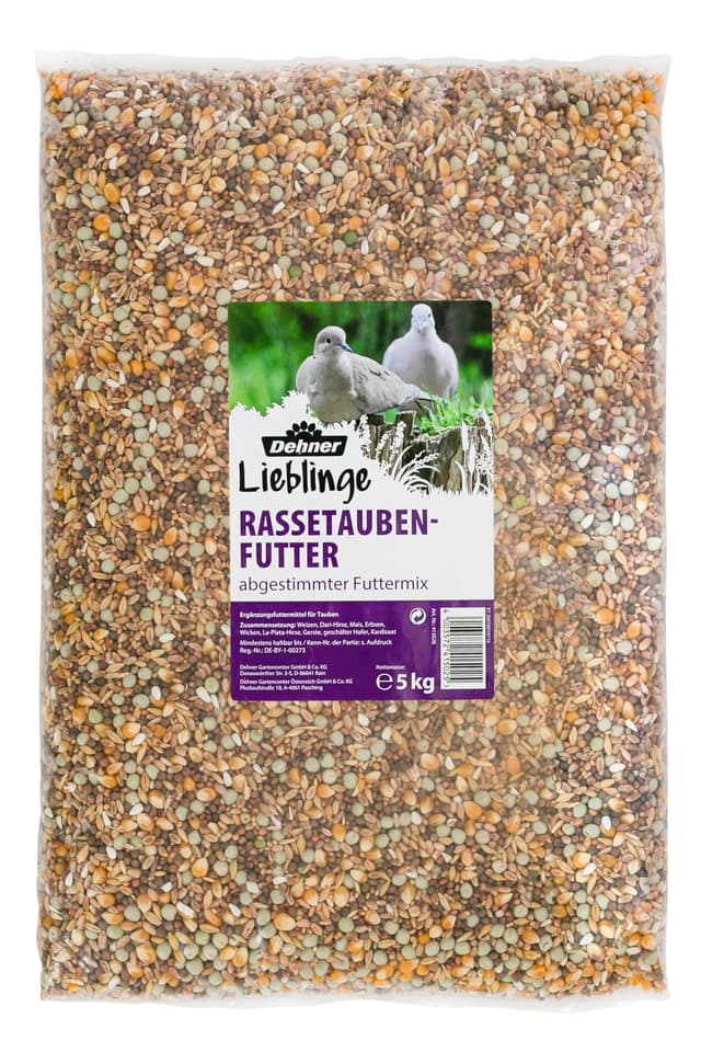 Dehner Rassetaubenfutter in Markenqualität | Taubenfutter | Vogelfutter für Tauben | Körnermischung | Ergänzungsfutter für Rassetauben | hochwertiger Futtermix mit Erbsen, Mais und Hirse | 5 kg Geschmacklos 5 kg (1er Pack)