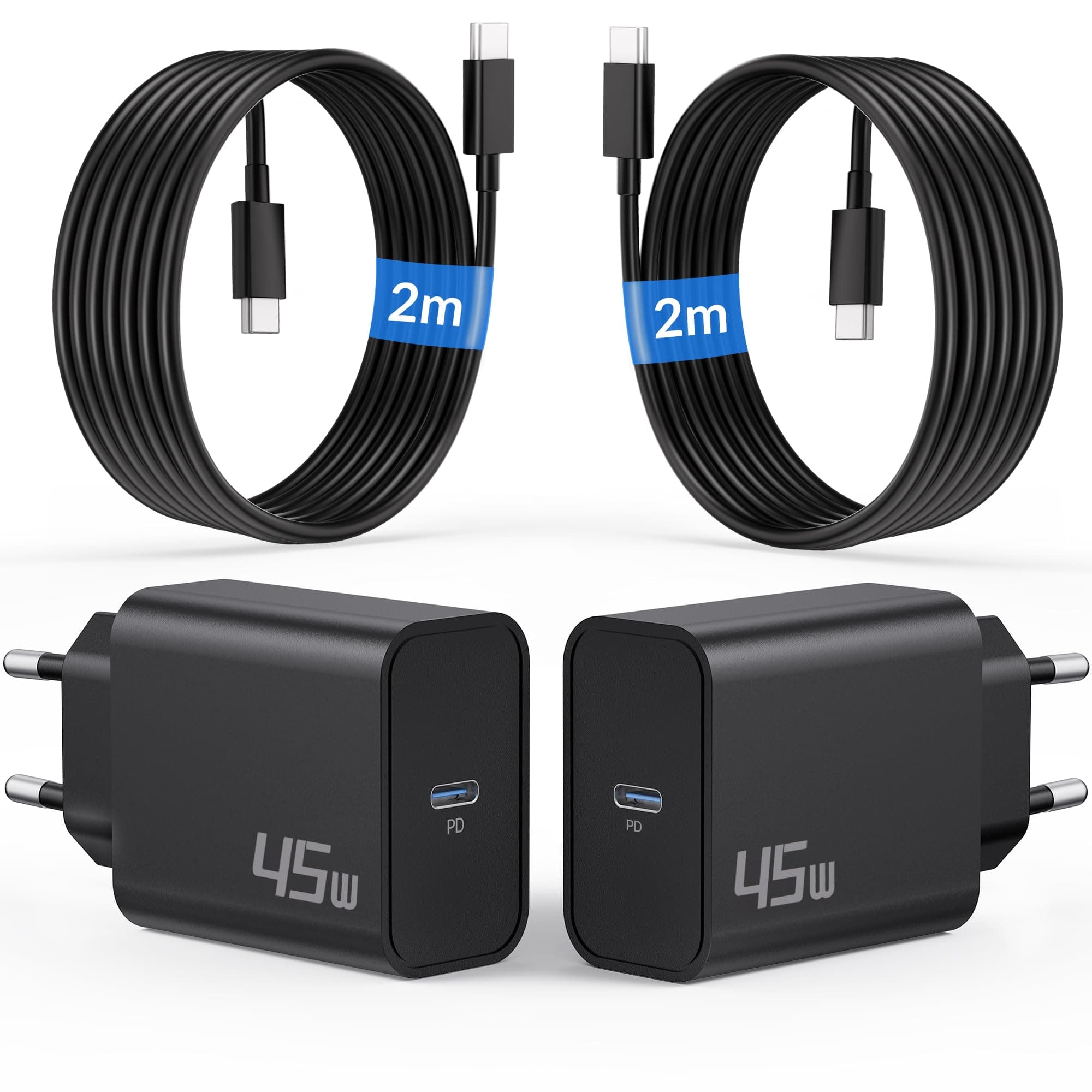 45W Ladegerät USB C Schnellladekabel für Samsung Galaxy S25 Ultra S24 S23 S22 FE 5G A56 A55 A54 A36 A25 A16, Note, Tab S8 S9, Ladekabel Super Fast Charger Schnelladegerät mit 2M Typ C Kabel, 2-Pack